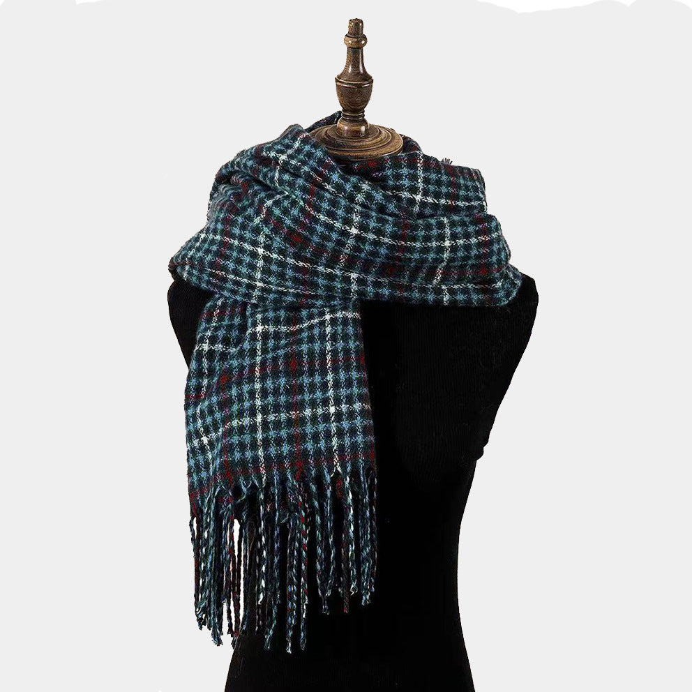Men's Cashmere Shawl, Unisex Plaid Tassel Scarf