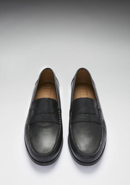 Boat Loafers, black leather - QHA UK