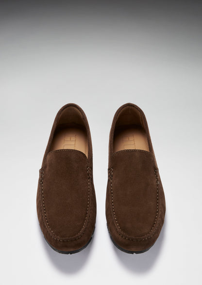 Mens Tyre Sole Driving Loafers, brown suede - QHA UK