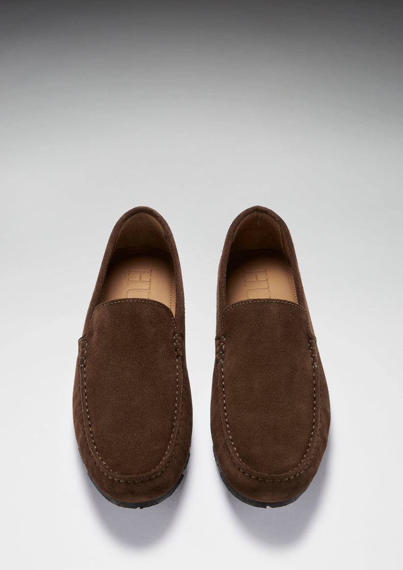 Mens Tyre Sole Driving Loafers, brown suede - QHA UK