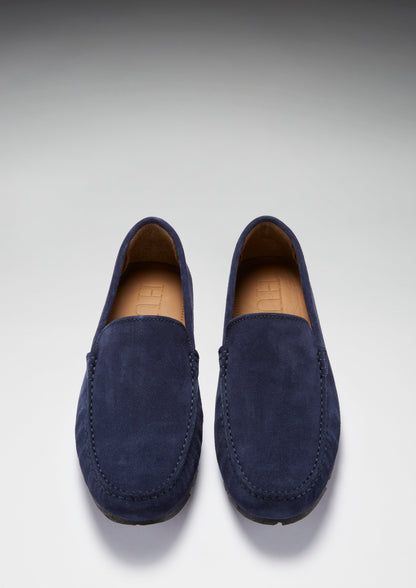Mens Tyre Sole Driving Loafers, navy blue suede - QHA UK