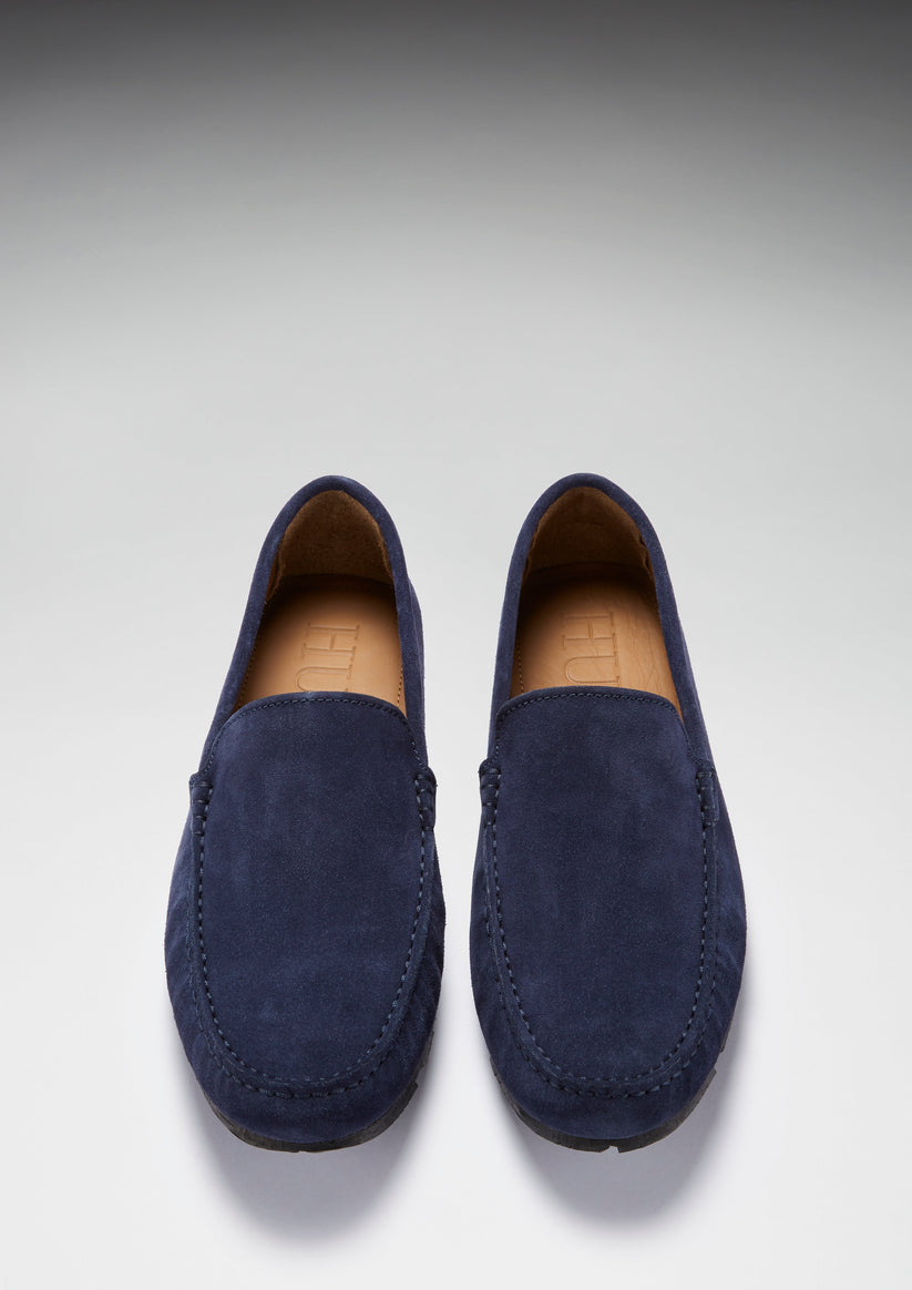 Mens Tyre Sole Driving Loafers, navy blue suede - QHA UK
