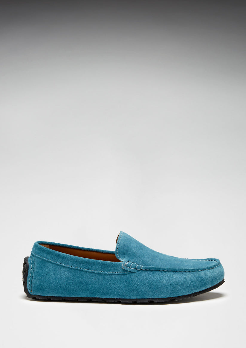 Mens Tyre Sole Driving Loafers, petrol blue suede - QHA UK