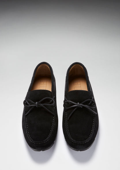 Tyre Sole Laced Driving Loafers, black suede - QHA UK