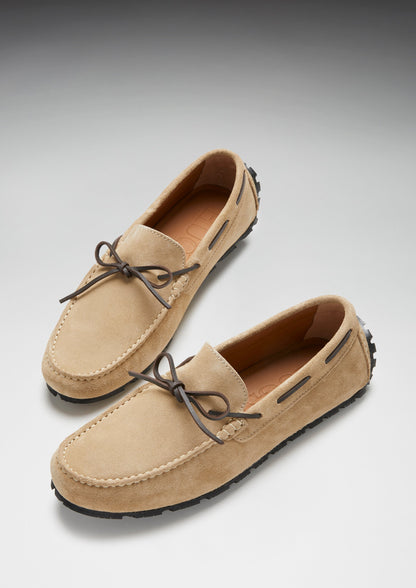 Mens Tyre Sole Laced Driving Loafers, taupe suede - QHA UK