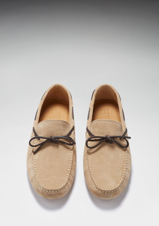 Mens Laced Driving Loafers, taupe suede - QHA UK