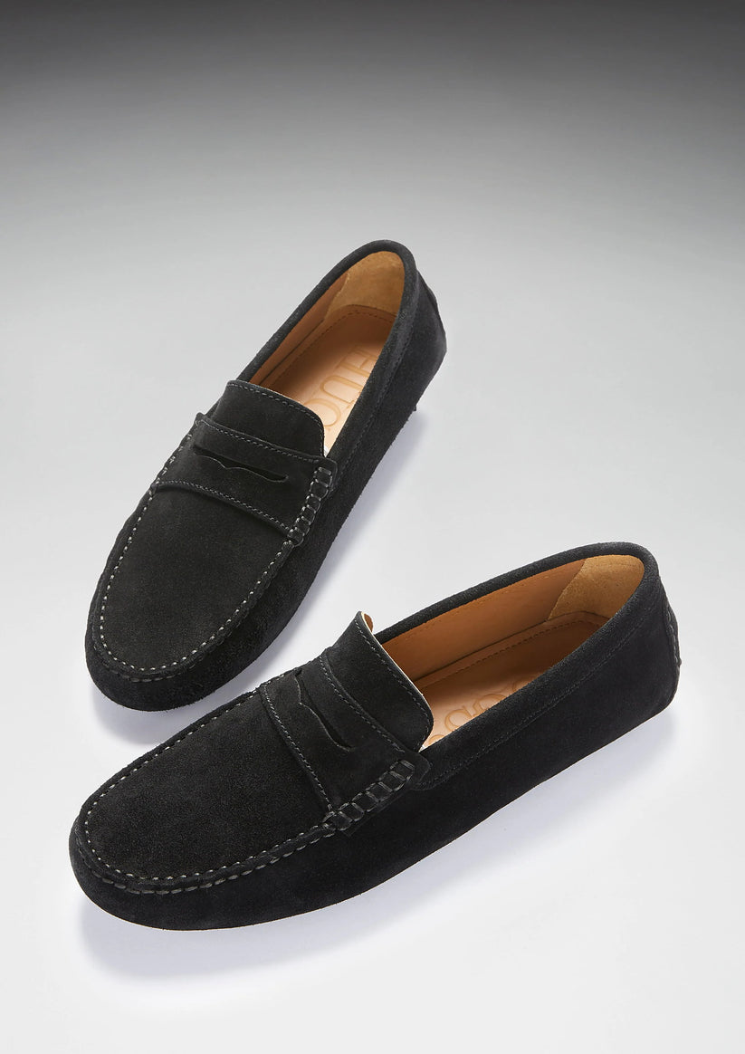 Hugs & Co Mens Penny Driving Loafers Black Suede UK 7-14 product image 7