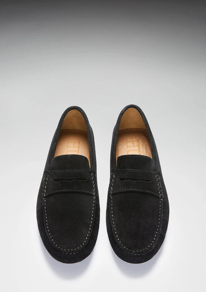 Hugs & Co Mens Penny Driving Loafers Black Suede UK 7-14 product image 5