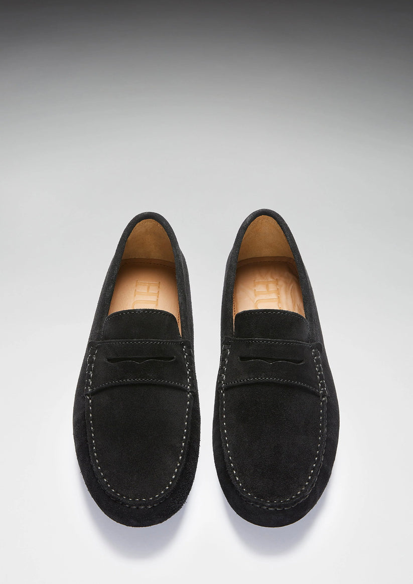 Hugs & Co Mens Penny Driving Loafers Black Suede UK 7-14 product image 5