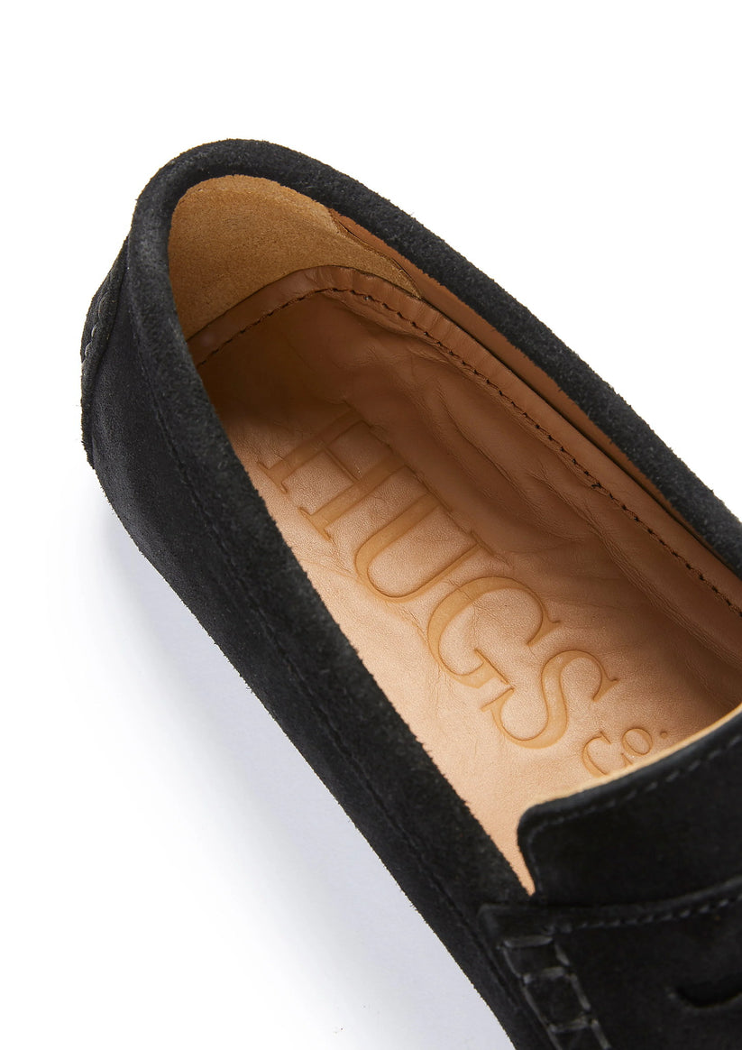 Hugs & Co Mens Penny Driving Loafers Black Suede UK 7-14 product image 4