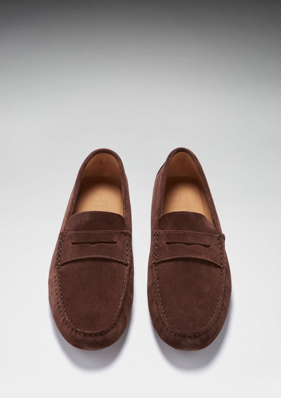 Penny Driving Loafers, brown suede - QHA UK