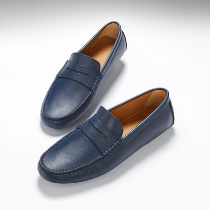Hugs & Co Mens French Navy Full Grain Leather Penny Loafers UK 7-14 product image 7