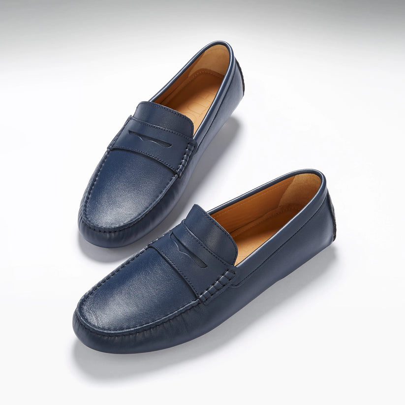 Hugs & Co Mens French Navy Full Grain Leather Penny Loafers UK 7-14 product image 7
