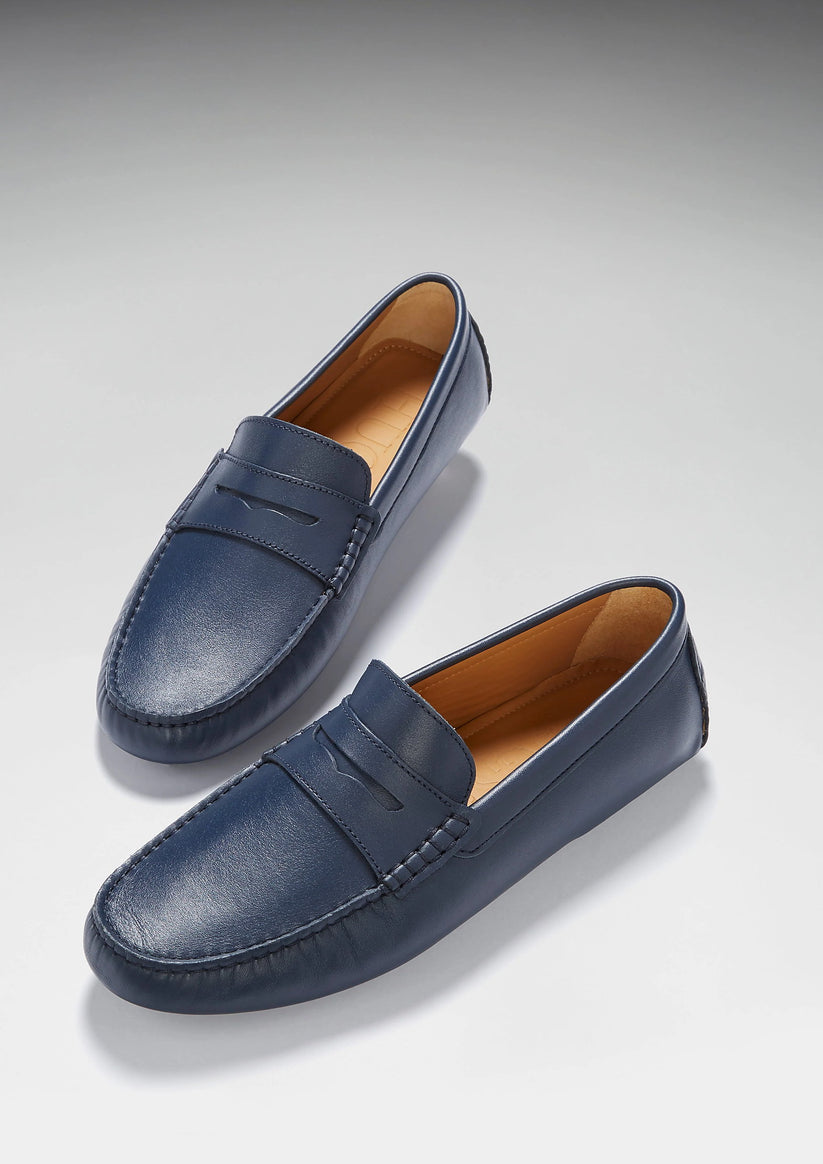 Hugs & Co Mens French Navy Full Grain Leather Penny Loafers UK 7-14 product image 3