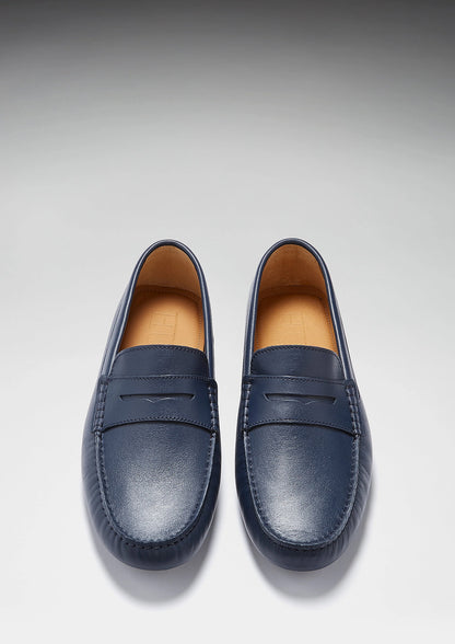 Hugs & Co Mens French Navy Full Grain Leather Penny Loafers UK 7-14 product image 2