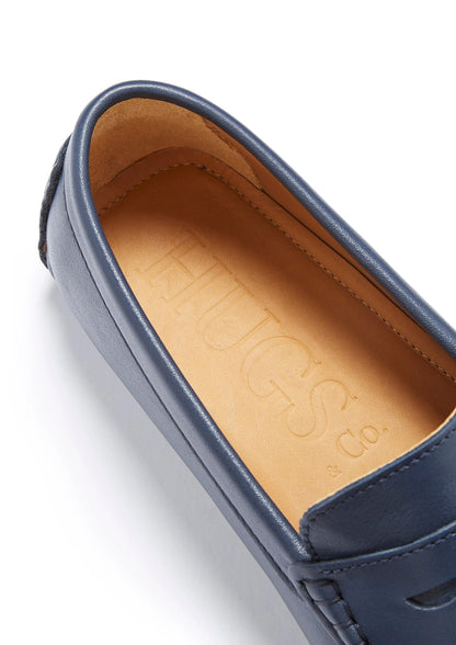Hugs & Co Mens French Navy Full Grain Leather Penny Loafers UK 7-14 product image 5