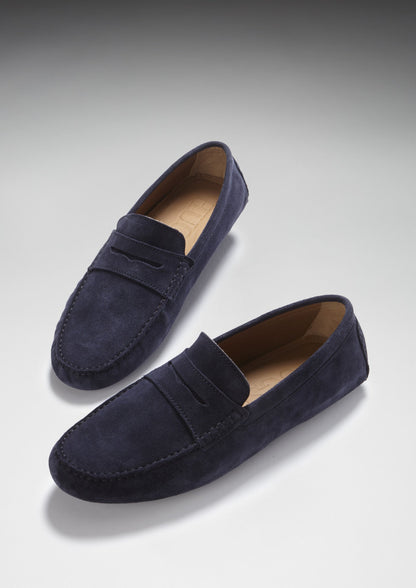 Hugs & Co Mens Navy Blue Suede Penny Driving Loafers Leather UK 7-14 product image 7