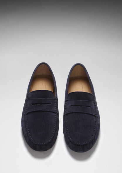 Hugs & Co Mens Navy Blue Suede Penny Driving Loafers Leather UK 7-14 product image 3