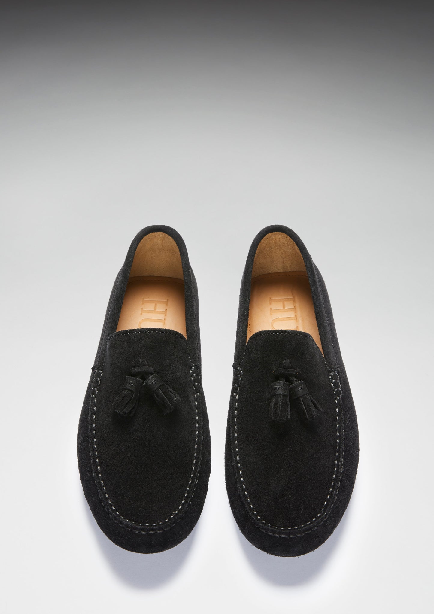 Tasselled Driving Loafers, black suede - QHA UK
