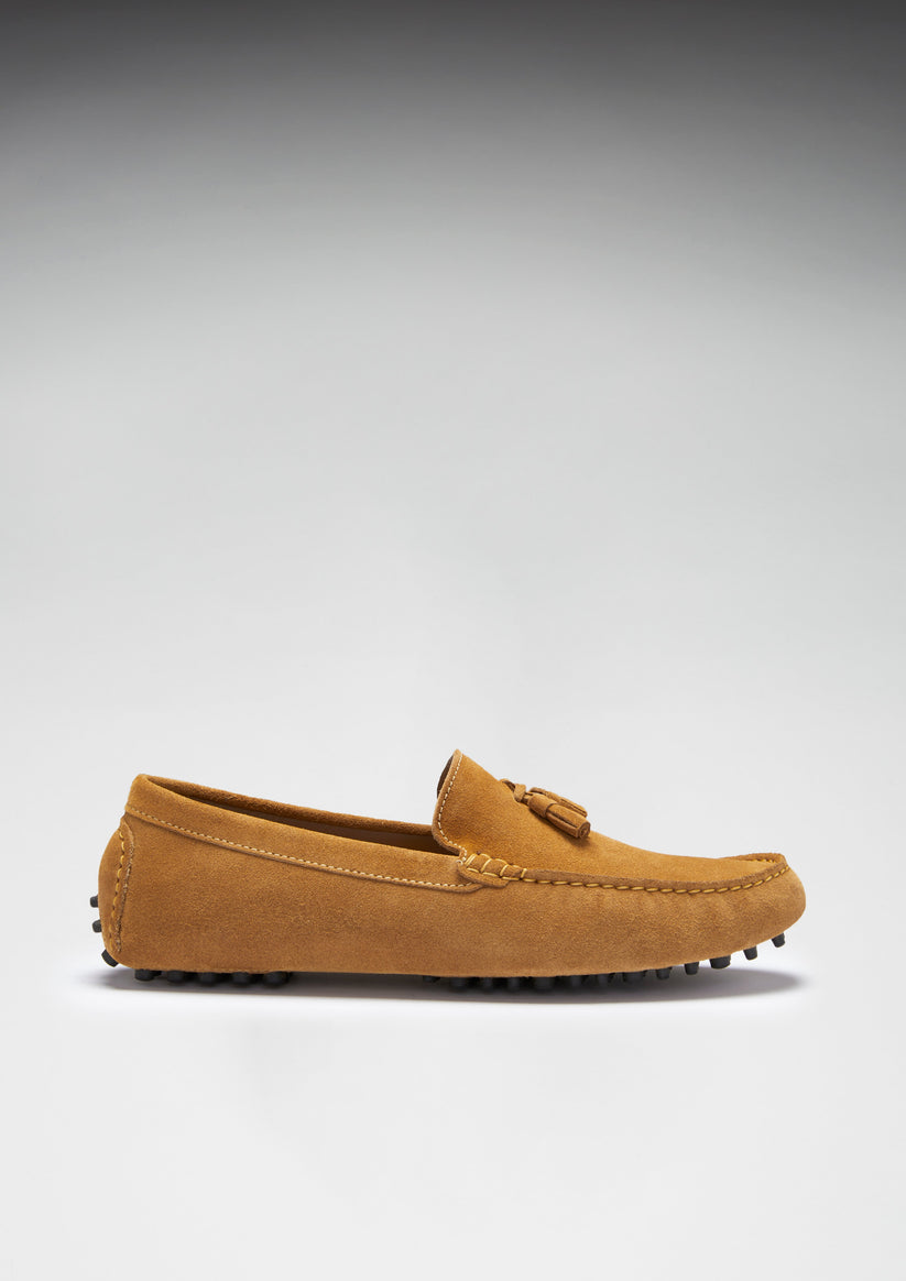 Tasselled Driving Loafers, tobacco suede - QHA UK