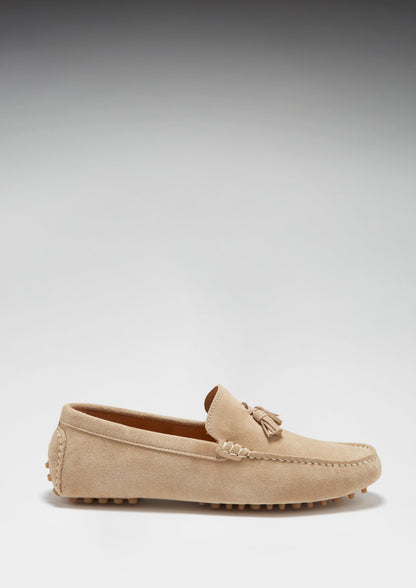 Tasselled Driving Loafers, taupe suede - QHA UK
