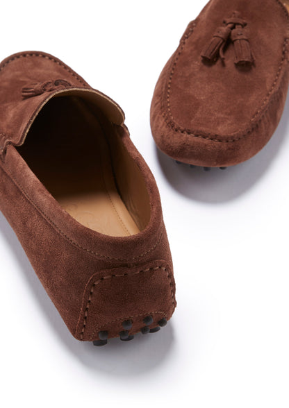 Tasselled Driving Loafers, mahogany brown suede - QHA UK