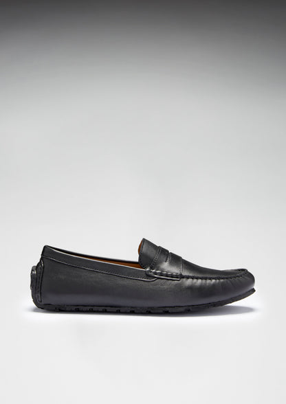 Tyre Sole Penny Driving Loafers, black leather - QHA UK