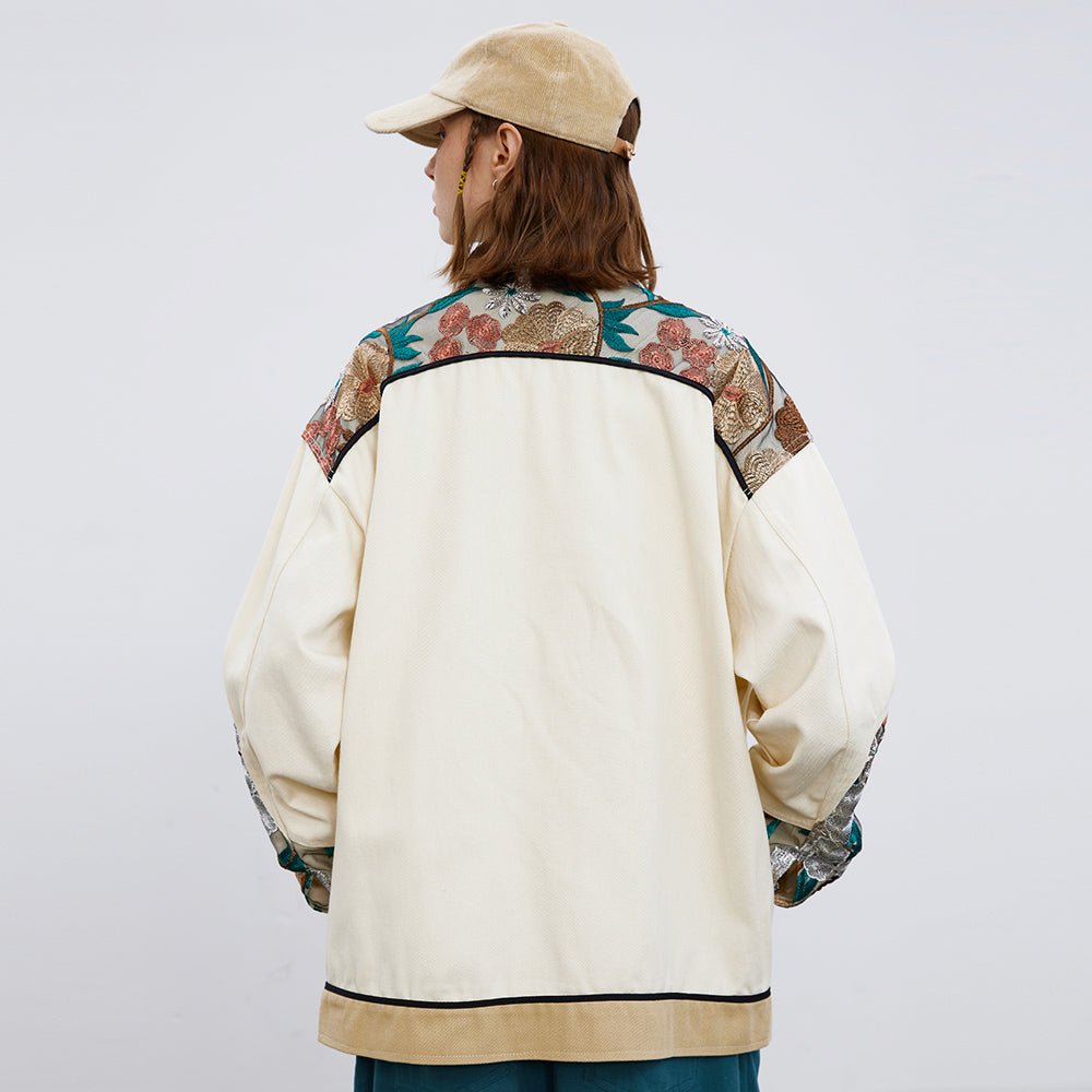 Unisex Stitching Lace Coat – Casual Khaki Jacket for Youth