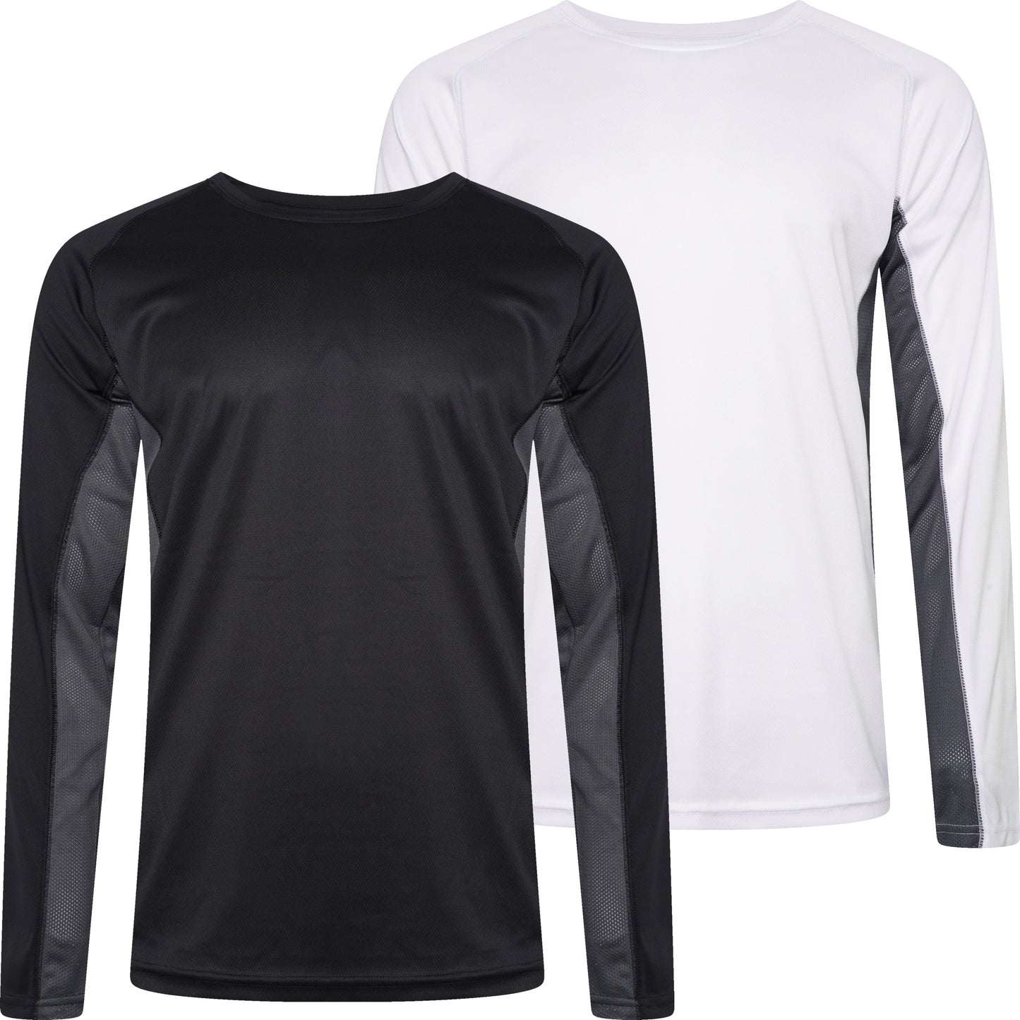 Black and gray long-sleeve shirt with white and gray shirt on a white background
