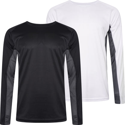 Black and gray long-sleeve shirt with white and gray shirt on a white background