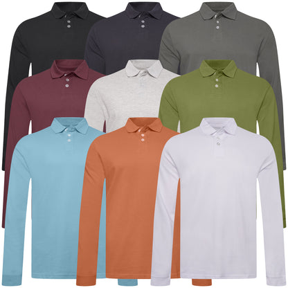 Everett Wales Mens Cotton Pique Long Sleeve Polo Shirt Casual Regular Fit - QHA UK