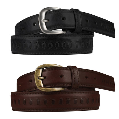 Outback Unisex Full Grain Leather Belt Straight Stitch Stainless Steel Buckle - QHA UK