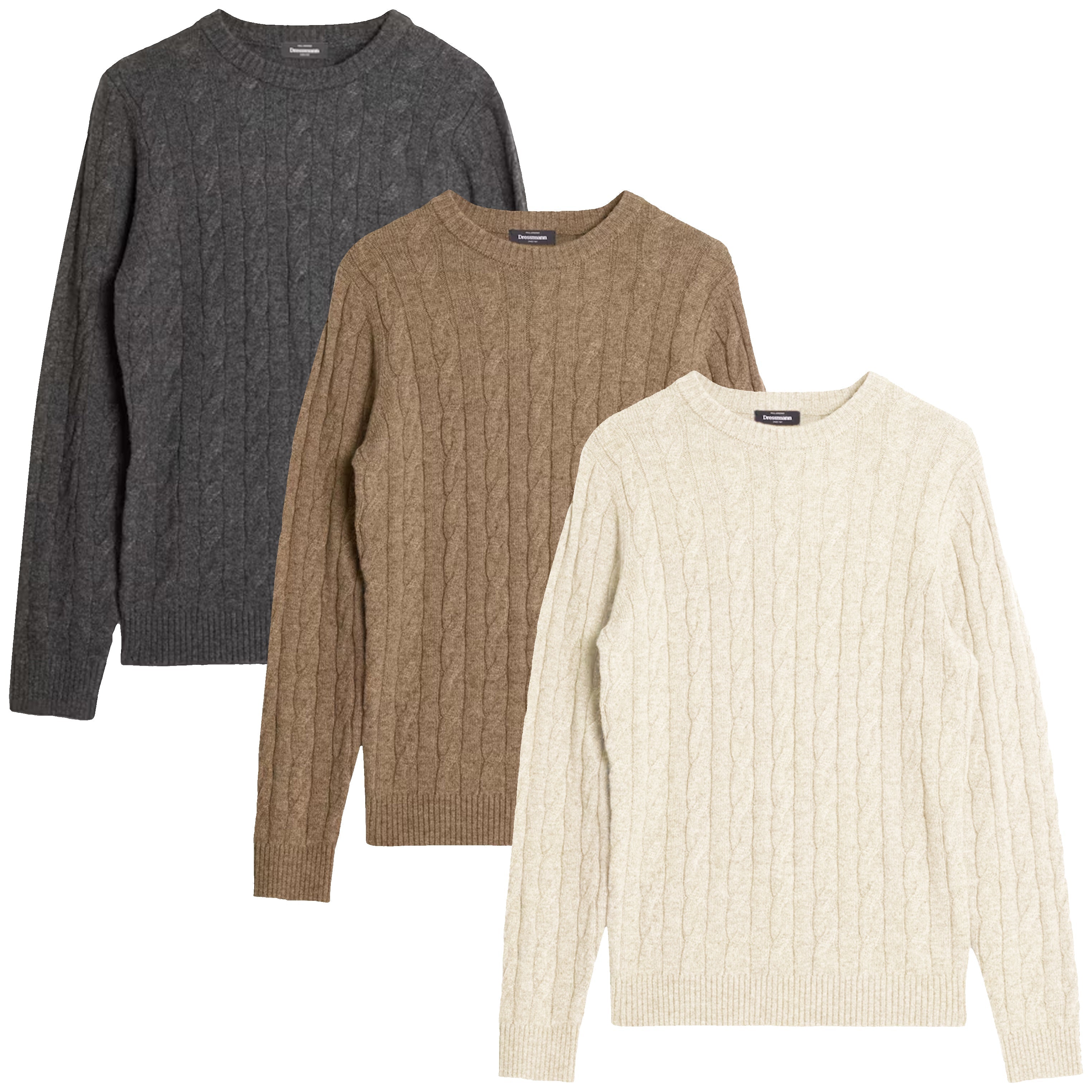 Dressmann Wool Blend Cable Knit Crew Neck Jumper