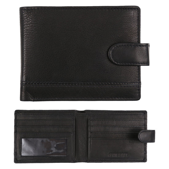 Mens Genuine Leather Wallet RFID Blocking Bifold Coin Pocket Card Holder Black - QHA UK