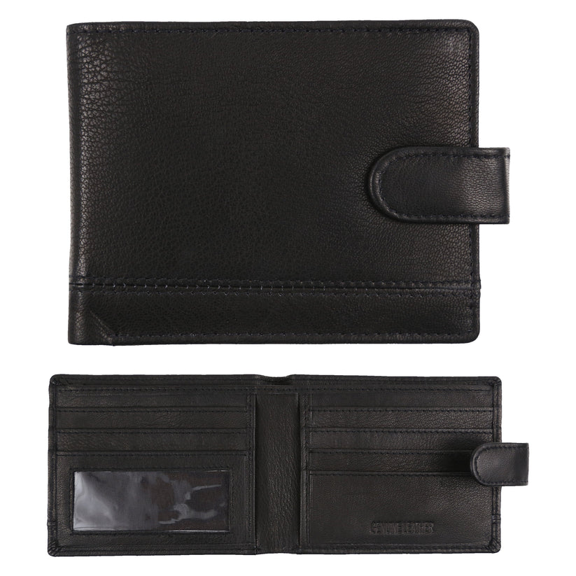 Mens Genuine Leather Wallet RFID Blocking Bifold Coin Pocket Card Holder Black - QHA UK