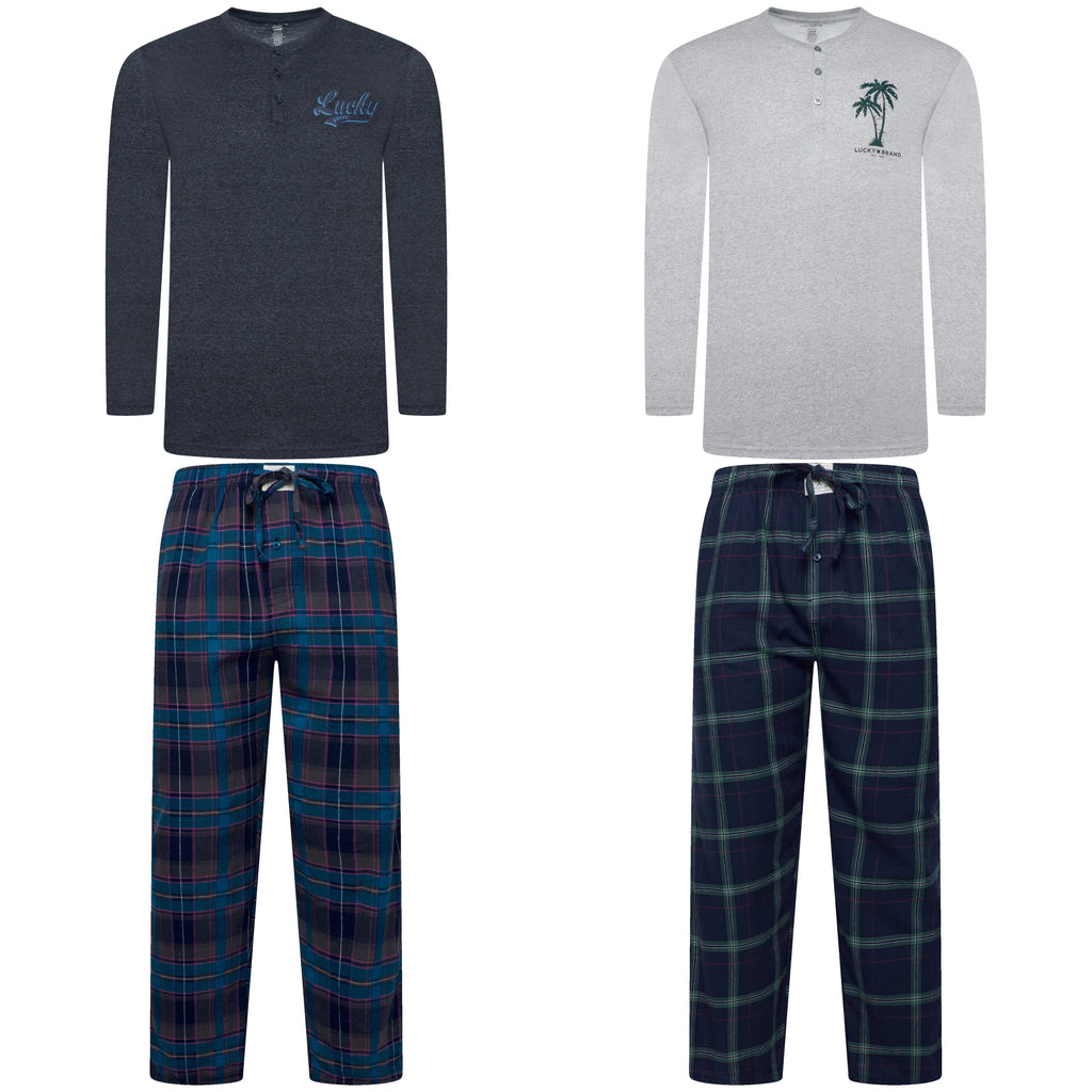 Lucky Brand Mens Henley Pyjama Set Flannel Check Lounge Pants PJs S-XL