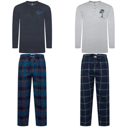 Lucky Brand Mens Henley Pyjama Set Flannel Check Lounge Pants PJs S-XL - QHA UK