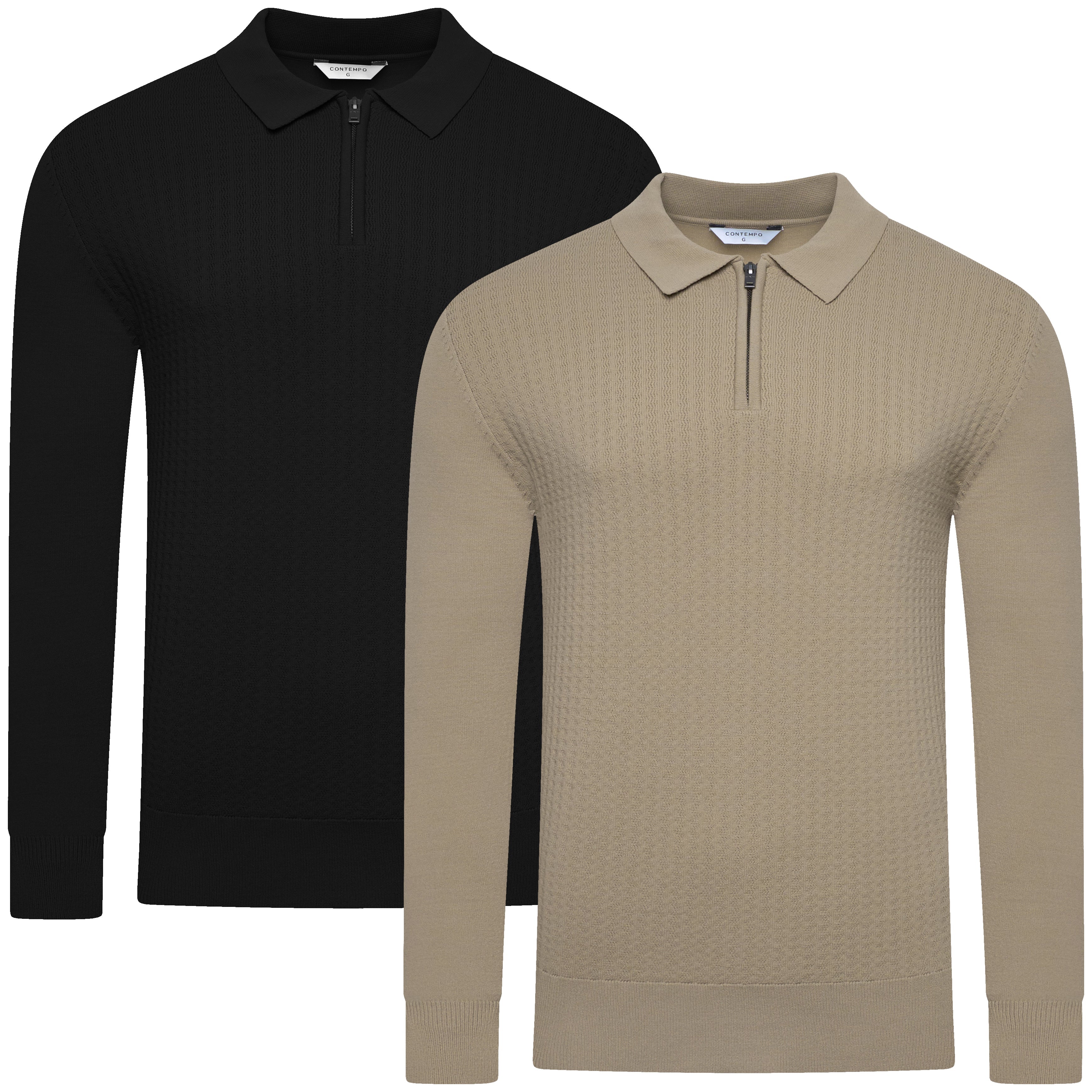 Contempo Half Zip Stretch Ribbed Polo Jumper