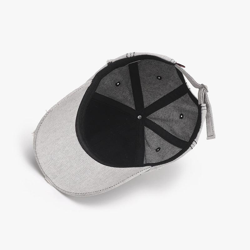 Matching Ripped Letter Print Embroidery Cap – Adjustable Cotton Dome Hat