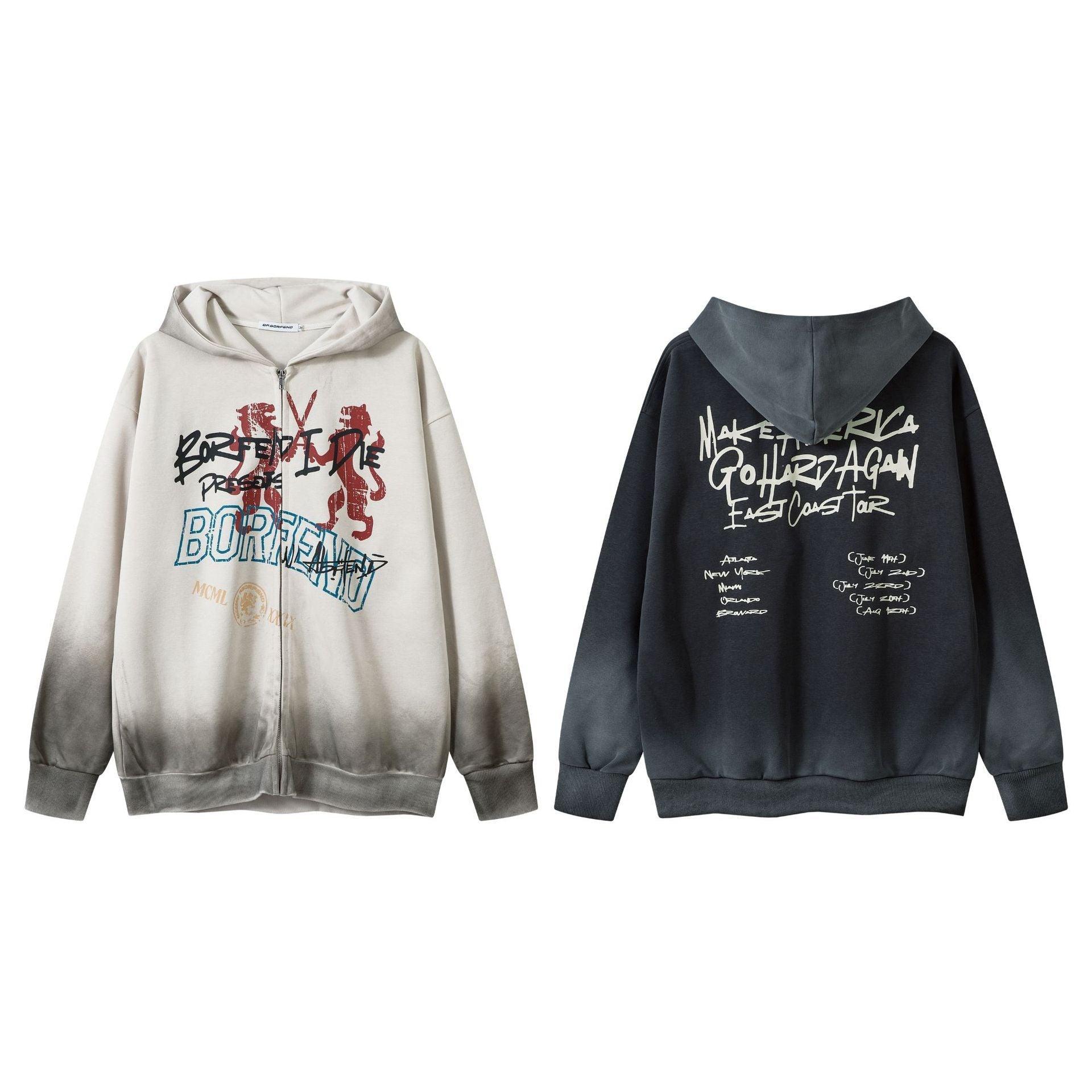 Retro Graffiti Zipper Hoodie – Trendy Fit