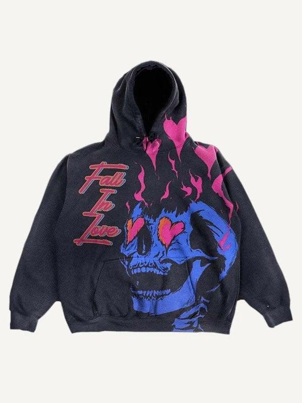 3D Skull Print Colorblock Hoodie