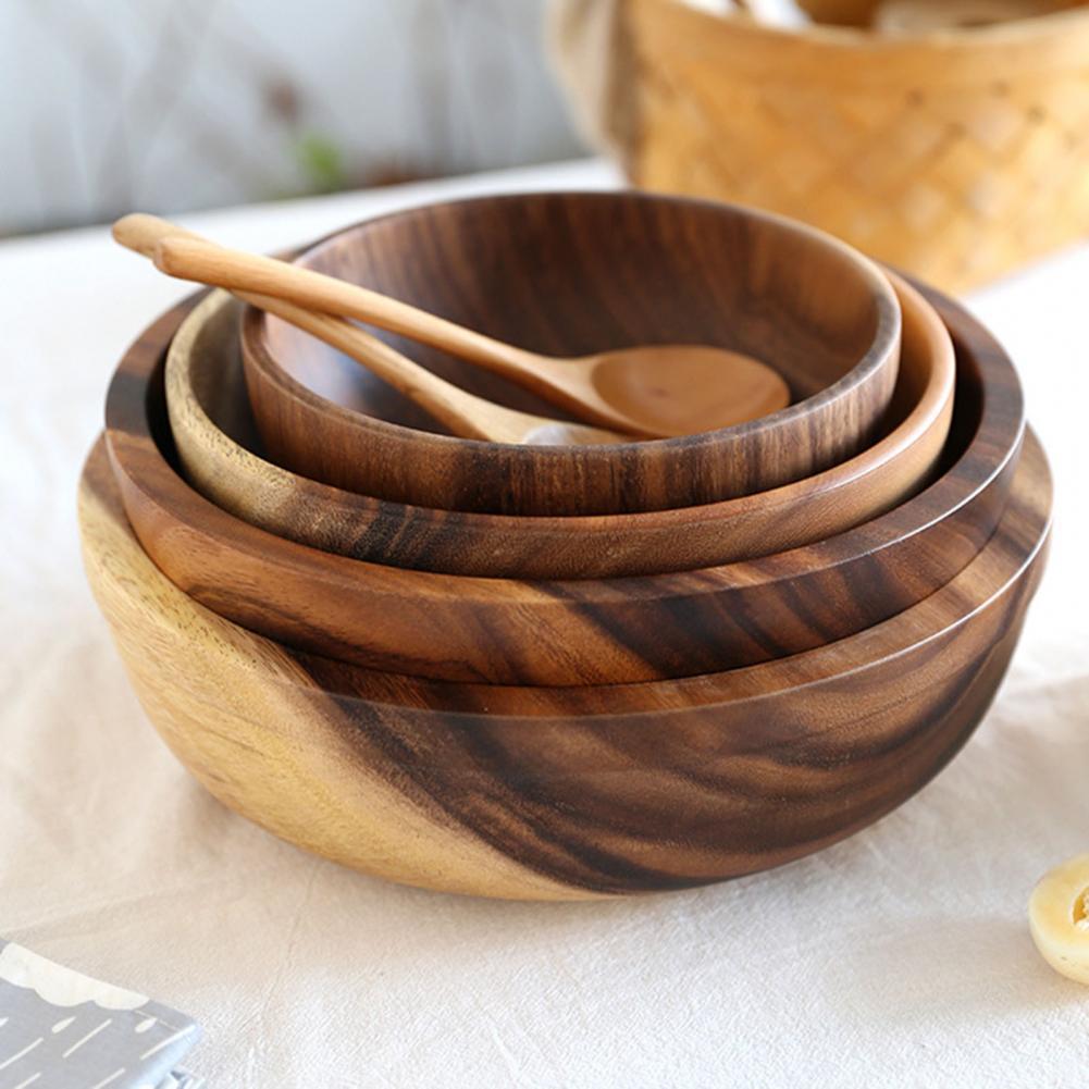 Natural Wooden Bowl, Sustainable Household Fruit Bowl, Salad Bowl for Home & Restaurant, Wooden Kitchen Utensils