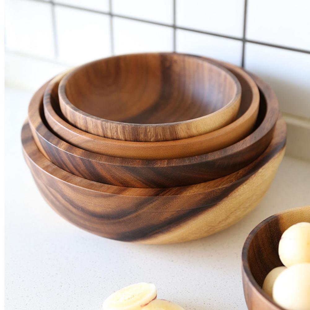 Natural Wooden Bowl, Sustainable Household Fruit Bowl, Salad Bowl for Home & Restaurant, Wooden Kitchen Utensils