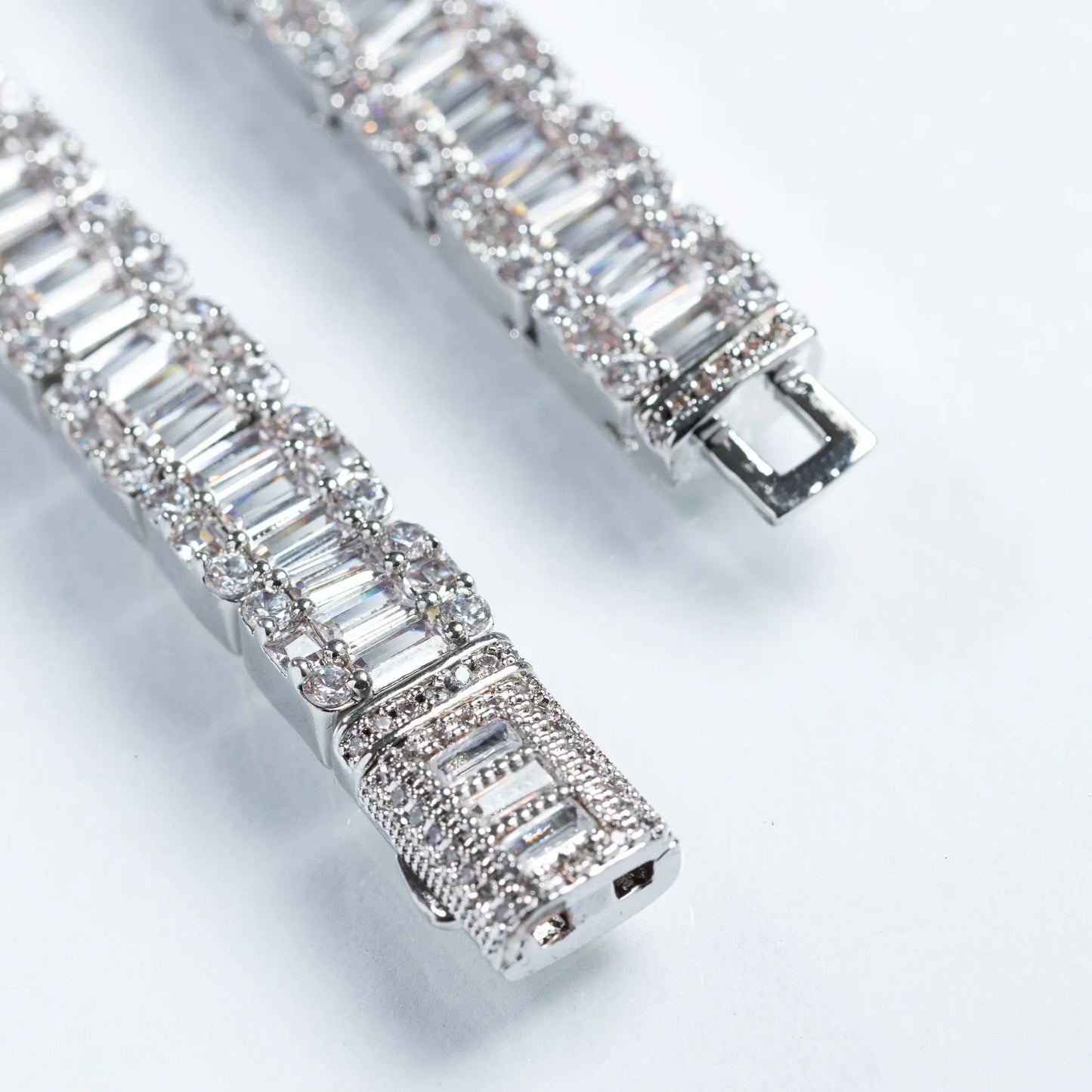 8mm Baguette Tennis Bracelet - White Gold