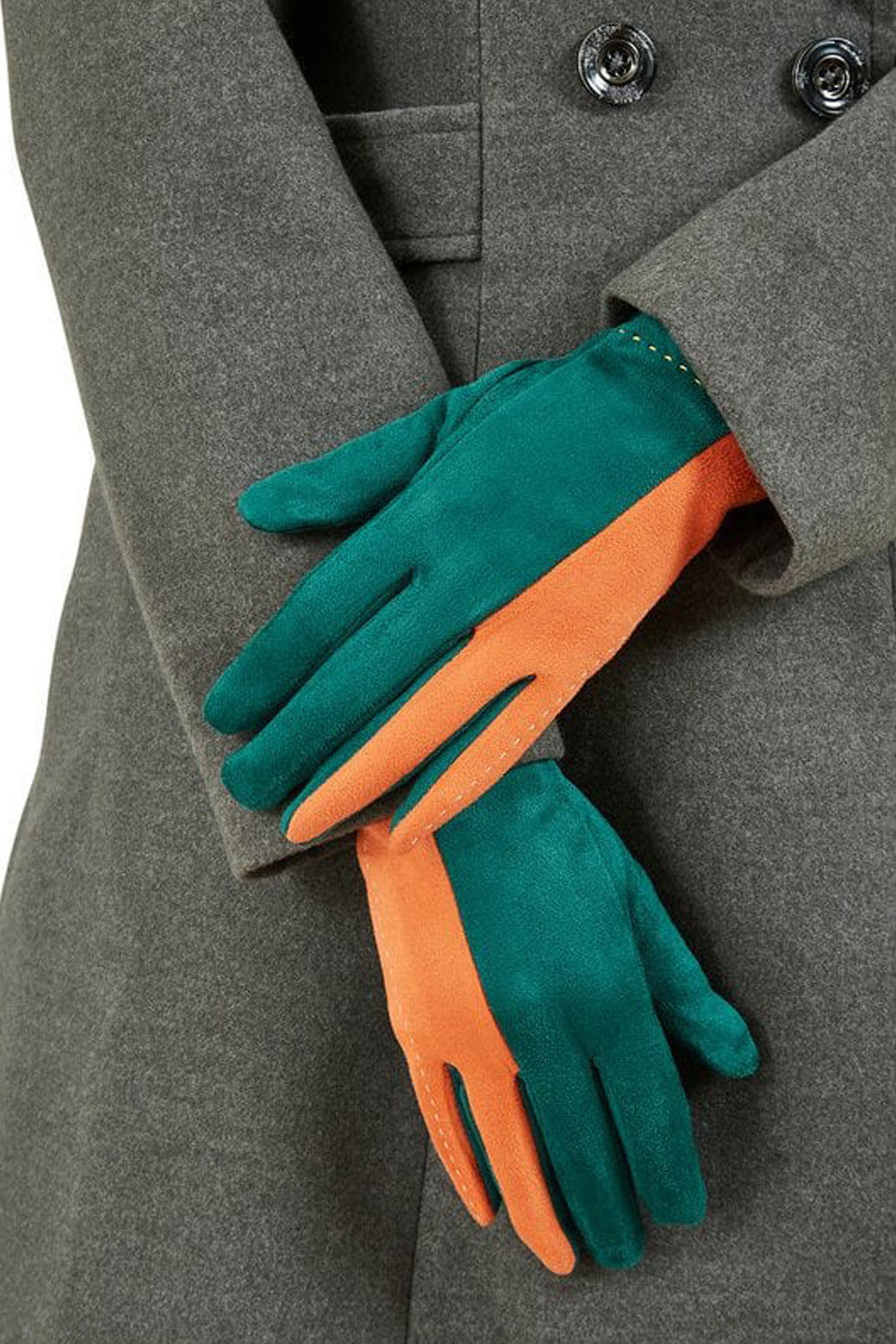 Orange and Teal Suede Gloves