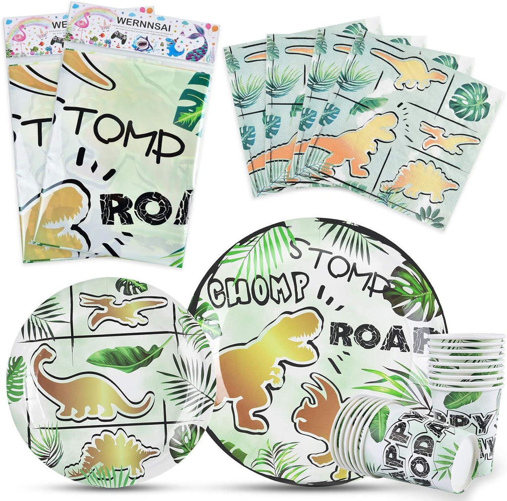 Party Tableware Set for Kids 16 Guest Birthday 66 PCS Gold Dinosaur