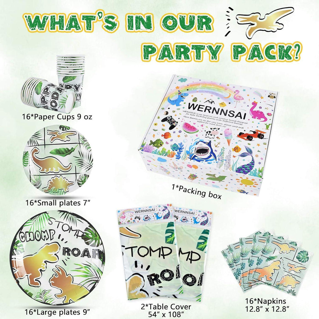 Party Tableware Set for Kids 16 Guest Birthday 66 PCS Gold Dinosaur