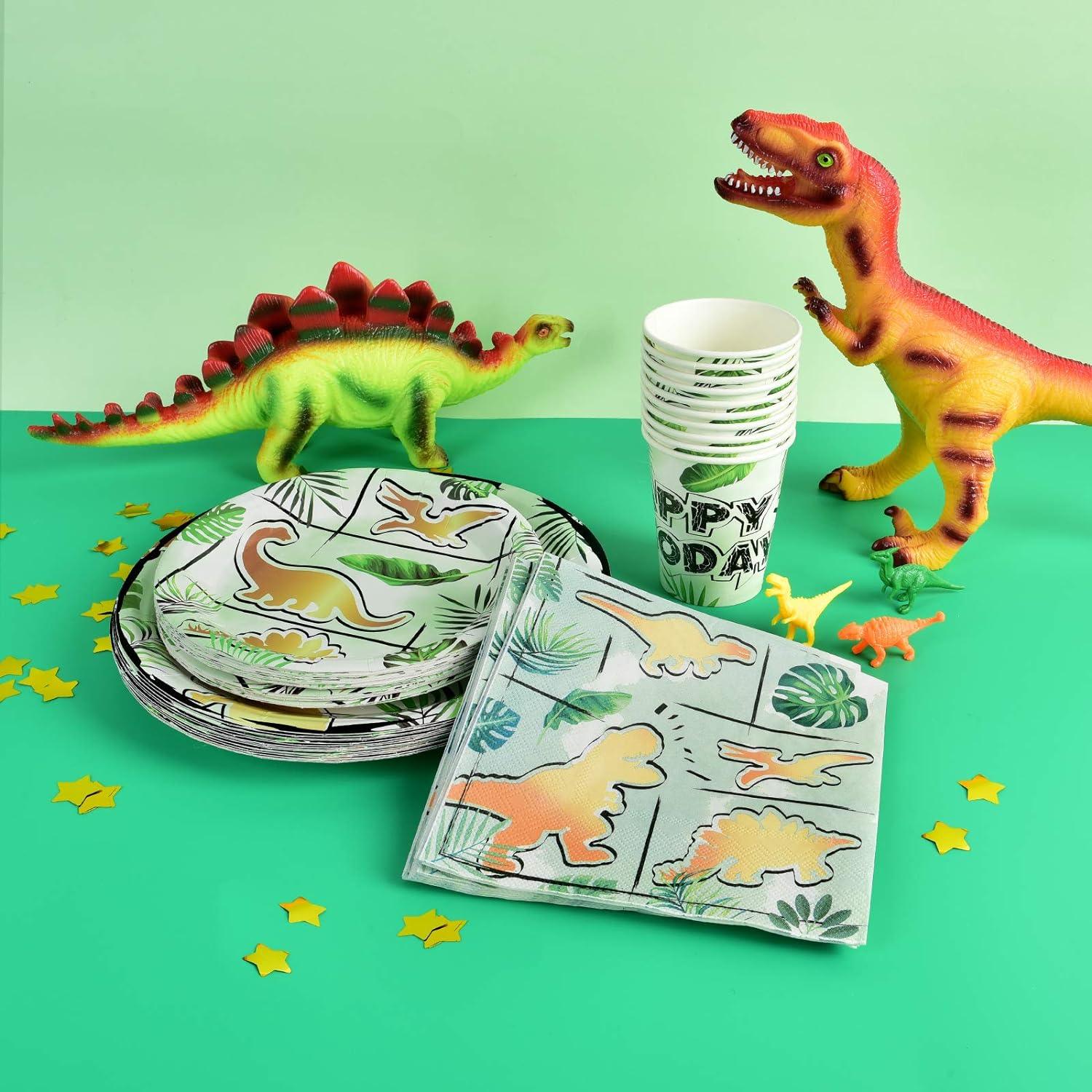 Party Tableware Set for Kids 16 Guest Birthday 66 PCS Gold Dinosaur
