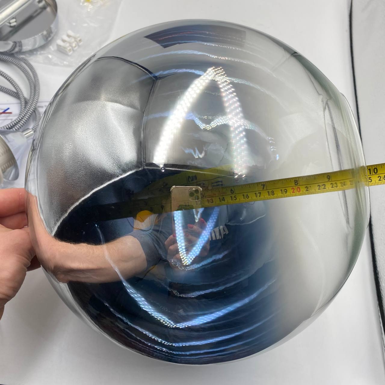 Glass Pendant Light 25cm Silver Smoke Globe Shade E27 140cm Cord