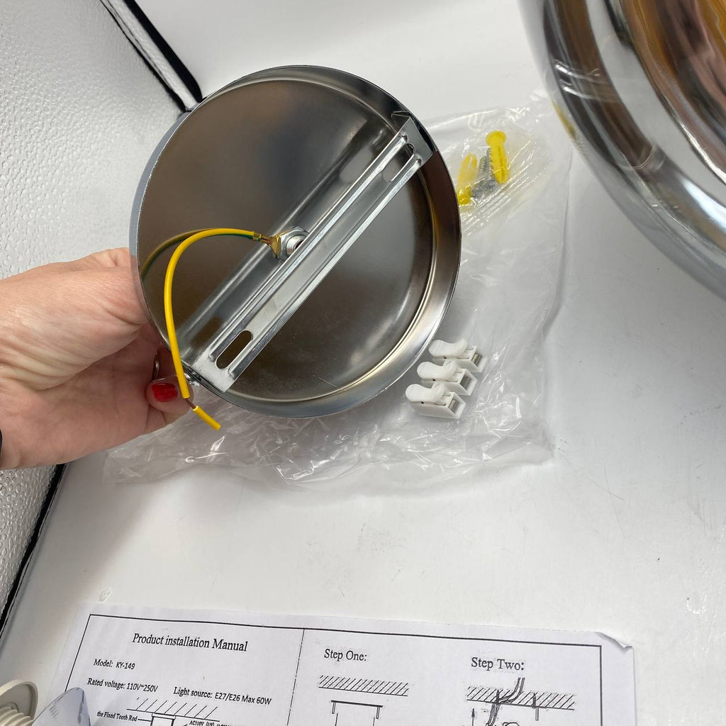 Glass Pendant Light 25cm Silver Smoke Globe Shade E27 140cm Cord